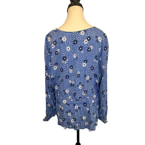 Women’s Talbots BLUE WHITE Floral Wrap Blouse Long Sleeve Viscose Sz 2X NEW - Picture 5 of 10